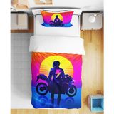 Motosiklet 3D Dijital Baskılı Tek Kişilik Çarşafsız Nevresim Takımı - Renkli - 160 x 220 cm