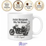 Motosiklet Aşığı İki Teker Tutkununa Kask Egzoz Asfalt Ruhu Kahve Kupası Hediye
