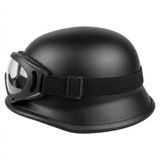 Motosiklet Chopper Kaskı Yarım Retro Cruiser Gözlüklü Kask Mat Siyah