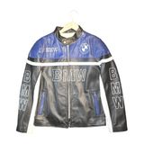 Motosiklet Deri Ceket, Mavi ve Siyah, Fermuarlı, Yarış Spor Tasarım (Siyah-Mavi, M)
