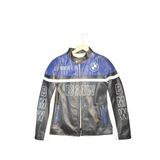 Motosiklet Deri Ceket, Mavi ve Siyah, Fermuarlı, Yarış Spor Tasarım (Siyah-Mavi, XL)