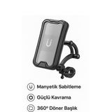 Motosiklet ve Bisiklet ATV Scooter Gidon Ayarlanabilir Telefon Tutucu 360° Döner Başlıklı Su Geçirmez (K.Siyah)