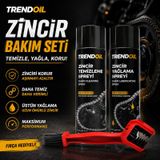 Motosiklet Zincir Bakım Seti - Zincir Yağlama Spreyi + Zincir Temizleme Spreyi + Temizleme Fırçası 3'lü Set