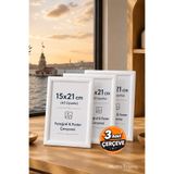 Motto Frame 3 Adet 15x21 (A5) Plastik Fotoğraf Çerçevesi Seti Şeffaf PVC Korumalı Masaüstü ve Duvara Asılabilir Beyaz Çerçeve