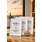Motto Frame 3 Adet 21x30 (A4) Plastik Fotoğraf Çerçevesi Seti Şeffaf PVC Korumalı Masaüstü ve Duvara Asılabilir Beyaz Çerçeve