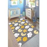 Motto Halı Cotton Şönil Kaymaz Tabanlı Yıkanabilir Antibakteriyel Dijital Baskı Çocuk Halısı, 80 x 150 CK-10051-CTN, GRİ