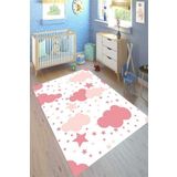 Motto Halı Cotton Şönil Kaymaz Tabanlı Yıkanabilir Antibakteriyel Dijital Baskı Çocuk Halısı, 80 x 150 CK-10054-CTN, PEMBE