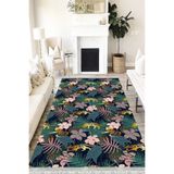 Motto Hali Floral Cotton Şönil Kaymaz Tabanlı Yıkanabilir Antibakteriyel Dijital Baskı Halı Yolluk, FL-2034B-CTN-80X300