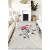 Motto Hali Floral Cotton Şönil Kaymaz Tabanlı Yıkanabilir Antibakteriyel Dijital Baskı Halı Yolluk, FL-2064B-CTN-80X300