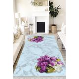 Motto Hali Floral Cotton Şönil Kaymaz Tabanlı Yıkanabilir Antibakteriyel Dijital Baskı Halı Yolluk, FL-2065B-CTN-80X300