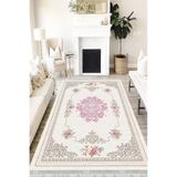 Motto Hali Floral Cotton Şönil Kaymaz Tabanlı Yıkanabilir Antibakteriyel Dijital Baskı Halı Yolluk, FL-2090A-CTN-80X300