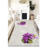 Motto Hali Floral Eko Punto Kaymaz Tabanlı Yıkanabilir Antibakteriyel Dijital Baskı Halı Yolluk, FL-2065C-EKOPNT-120X180