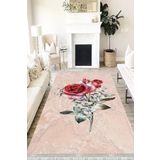 Motto Hali Floral Verona Kaymaz Deri Tabanlı Yıkanabilir Antibakteriyel Dijital Baskı Halı Yolluk, FL-2064A-VRN-100X200