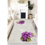 Motto Hali Floral Verona Kaymaz Deri Tabanlı Yıkanabilir Antibakteriyel Dijital Baskı Halı Yolluk, FL-2065C-VRN-200X300