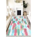 Motto Hali Pastel Cotton Şönil Kaymaz Tabanlı Yıkanabilir Antibakteriyel Dijital Baskı Pastel Halı Yolluk, PS-6045A-CTN-100X200