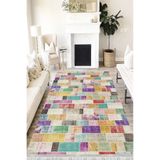 Motto Hali Patchwork Perla Soft Kaymaz Tabanlı Yıkanabilir Antibakteriyel Dijital Baskı Patchwork Halı Yolluk, PW-8094A-PRL-200X300