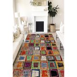 Motto Hali Patchwork Punto Kaymaz Dot Tabanlı Yıkanabilir Antibakteriyel Dijital Baskı Patchwork Halı Yolluk, PW-8002A-PNT-100X200