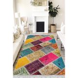 Motto Hali Patchwork Punto Kaymaz Dot Tabanlı Yıkanabilir Antibakteriyel Dijital Baskı Patchwork Halı Yolluk, PW-8011A-PNT-180X350