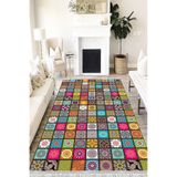 Motto Hali Patchwork Punto Kaymaz Dot Tabanlı Yıkanabilir Antibakteriyel Dijital Baskı Patchwork Halı Yolluk, PW-8154A-PNT-80X300
