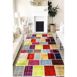 Motto Hali Patchwork Verona Kaymaz Deri Tabanlı Yıkanabilir Antibakteriyel Dijital Baskı Patchwork Halı Yolluk, PW-8001A-VRN-80X300