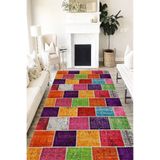 Motto Hali Patchwork Verona Kaymaz Deri Tabanlı Yıkanabilir Antibakteriyel Dijital Baskı Patchwork Halı Yolluk, PW-8001B-VRN-100X200