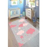 Motto Halı Perla Soft Kaymaz Tabanlı Yıkanabilir Antibakteriyel Dijital Baskı Çocuk Halısı, 180 x 300 CK-10054-PRL, GRİ-PEMBE