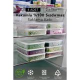 Motto Kitchen Vakumlu %100 Sızdırmaz 4 Adet 2,5 Lt Büyük Boy Dikdörtgen Erzak Saklama Kabı Seti
