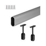 Motto Oval Alüminyum 0-150 cm Arası Askı Dolap Içi Askı Borusu 2 Adet Siyah Oval Flanş Vidaları Dolap Içi Düzenleyiciler Gri