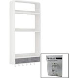 Motto Ticaret Beyaz Yapışkanlı Duvar Organizeri Plastik 3 RAF=14CM-19CM-30CM - 2 ÇEKMECE=40CM - 6 Askı 19 Par - Çok Renkli