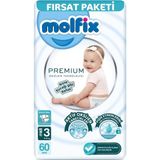 Motto Ticaret Mey Ithalat® Premium Bebek Bezi Fırsat Paketi 3 Beden 4-9 kg 60 Adet - Renkli