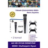 Motto Ticaret Taşınabilir Çift Kollu 30.000 Oyunlu Kablosuz Oyun Konsolu, 2.4ghz Bağlantılı Beyaz Retro Game - Renkli