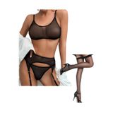 Motto10 Butik Fantezi Siyah Transparan Tül Jartiyer Takımı Bc3263
