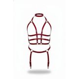 Motto10butik Bordo Harness Takım Boyunluklu Jartiyerli Deri Vücut Aksesuarı - APFT707 Siyah-2XL/3XL