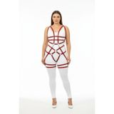 Motto10butik Büyük Beden Bordo Kadın Harness Takım Zincir ve Halka Detaylı Fantezi Deri - APFT502 -