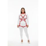 Motto10butik Büyük Beden Kırmızı Kadın Deri Harness Takım Zincir ve Jartiyer Detaylı - APFT781 Taba-S/M