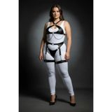 Motto10butik Büyük Beden Siyah Kadın Harness Takım Zincir Detaylı Jartiyerli Vücut Aksesuarı - APFT1 Kırmızı-2XL/3XL