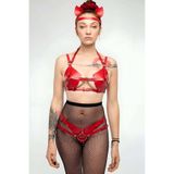 Motto10butik Fantazi Deri Sütyen Ve Külot Takım, Kulaklık Detaylı Harness - APFT871 Siyah-4XL-5XL