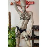 Motto10butik Fantazi Giyim Siyah Deri Jartiyer Takım - APFT460 Siyah-S/M