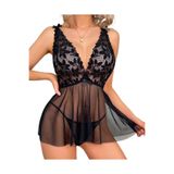 Motto10butik Fantezi Siyah Dantelli Transparan Tül Etekli Seksi Elbise Gecelik BC3265 Çok Renkli-S