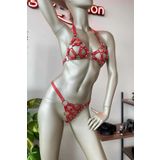 Motto10butik Kırmızı Deri Sütyen Takım Deri İç Giyim Kırmızı-S/M