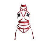 Motto10butik Kırmızı Harness Takım Boyunluklu Metal Detaylı Vücut Kemer Seti - APFT402 Kırmızı-S/M