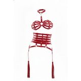 Motto10butik Kırmızı Harness Takım Deri Kafes Yapılı Metal Zımbalı - APFT378 Taba-S/M