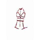 Motto10butik Kırmızı Harness Takım Deri Zincir Detaylı Vücut Jartiyeri - APFT457 Taba-S/M