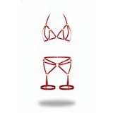 Motto10butik Kırmızı Harness Takım Metal Halka Detaylı Bralet Jartiyer Seti - APFT547 Taba-L/XL