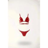 Motto10butik Kırmızı Harness Takım Zımbalı Suni Deri Bralet - APFT849 Siyah-S/M