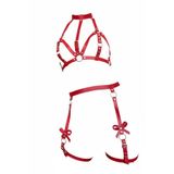 Motto10butik Kırmızı Jartiyer Harness Deri Yüksek Yaka Vücut Aksesuarı - APFT310 Taba-S/M