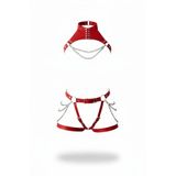 Motto10butik Kırmızı Jartiyer Harness Zincir Detaylı Deri Vücut Takımı - APFT1369 Siyah-4XL-5XL
