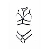 Motto10butik Siyah Harness Takım Choker Detaylı Bralet Külot Seti - APFT362 Taba-S/M