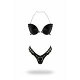 Motto10butik Siyah Harness Takım Suni Deri Zincir Detaylı Bralet - APFT1223 Kırmızı-S/M