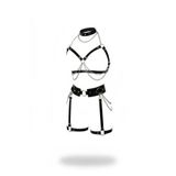 Motto10butik Siyah Harness Takım Zincir Detaylı Deri Yüksek Yaka Jartiyer Seti - APFT486 Taba-2XL/3XL